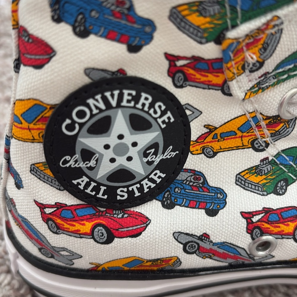 Hot Rod cars Velcro Converse kids shoes - size 1.5 - Picture 3 of 7